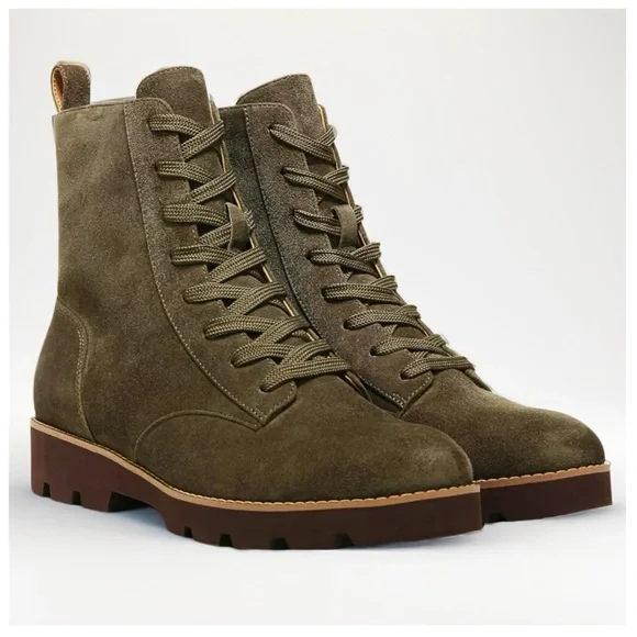 Vionic Lani Green Suede Lace Up Combat Style Boots - Picture 1 of 7